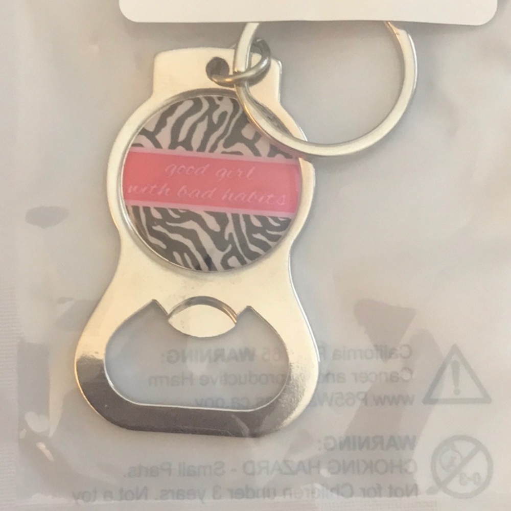 “Good girl with bad habits” beer opener keychain